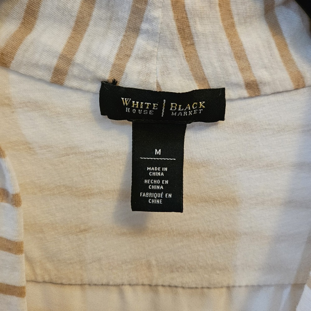 NWT WHITE HOUSE BLACK MARKET Sz M STRIPE SURPLICE OVERLAY TOP FAWN ECRU - Picture 4 of 7
